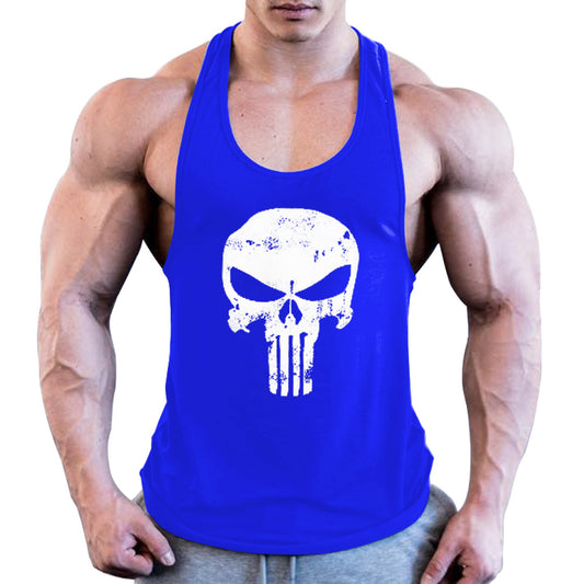 Mens Muscle Y-Back Tank Dark Blue/White